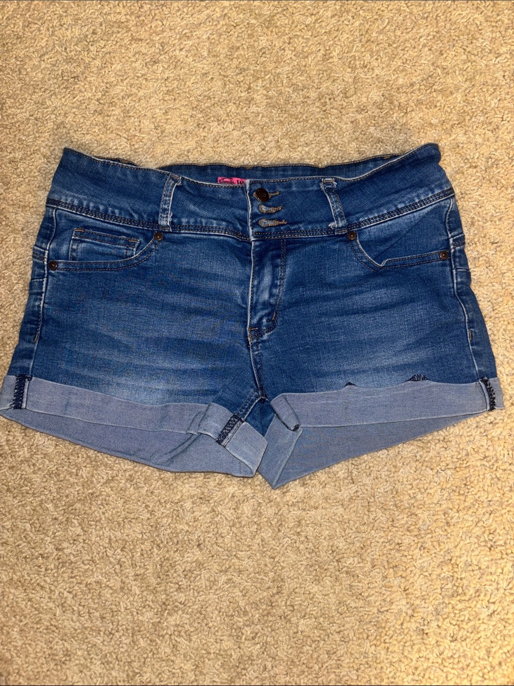 Wax Jean Dark Blue Rolled Hem Denim Shorts - Picture 3 of 4
